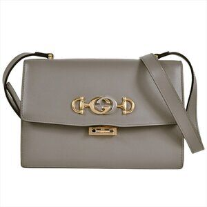 GUCCI Authentic Gray Leather Shoulder Bag